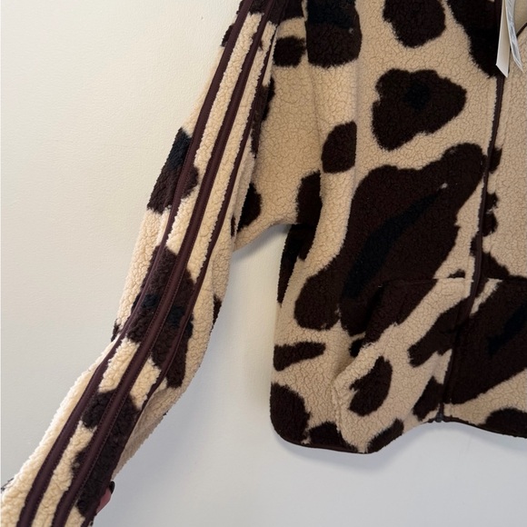 ADIDAS Cream and Brown cow print Fleece hooded Jacket L - Picture 4 of 6
